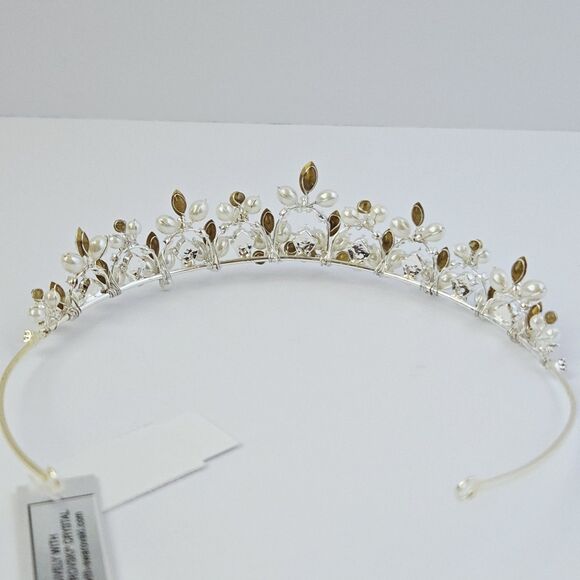 David\'s Bridal Swarovski Crystal Cultured Pearl Silver Wedding Tiara Headpiece main image 9